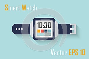 Smart Watch ( flat design ) and blue background