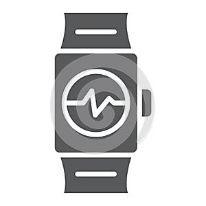 Smart watch glyph icon, clock and digital, gadget sign, vector graphics, a solid pattern on a white background.