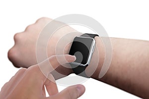 Smart watch on hand with blank screen for mockup