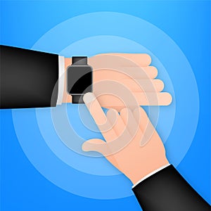 Smart watch on the hand. Concept wearable technology. Time management. Vector stock illustration.