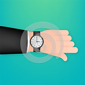 Smart watch on the hand. Concept wearable technology. Time management. Vector stock illustration.