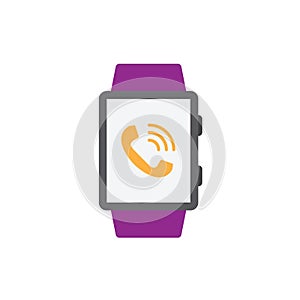 Smart watch icon with  phone sign black vector icon