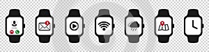 Smart Watch Icon Set - Different Vector Illustrations - Isolated On Transparent Background