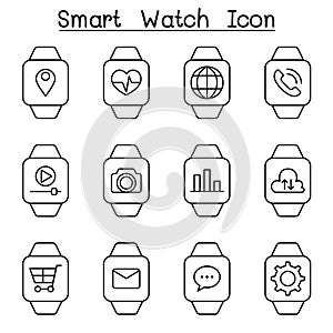 Smart watch icon set in thin line style