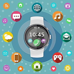 Smart watch with icons flat design