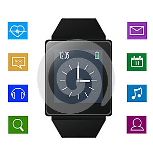 Smart watch with icons near gadget