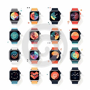 Smart Watch Icons Set. Vector illustration isolated on white background