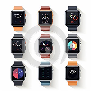 Smart Watch Icons Set. Vector illustration isolated on white background