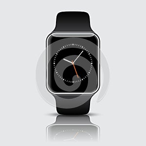 Smart watch with icons on white background. Vector illustration.