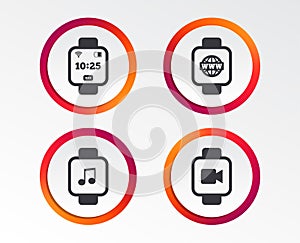 Smart watch icons. Wrist digital time clock.