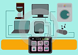Smart Watch Illustration With Set of Home and Lifestyle items.
