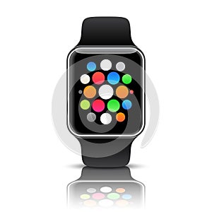 Smart watch isolated with icons on white background. Vector illustration.