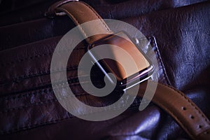 A Smart watch with leather strap