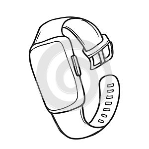 Smart watch line icon vector illustration. Hand drawn outline wearable wrist watch bracelet with wristband and tracker monitoring