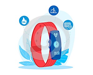 Smart watch, mobile app at clock device app technology, vector illustration. Time at touch screen, wireless gadget