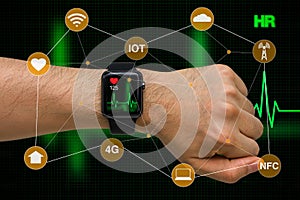 Smart Watch Monitoring Heart Rate Application Concept with Heart