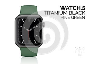 Smart watch with pine green bracelet realistic vector illustration