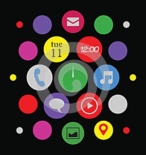 Smart watch screen with circular app icons