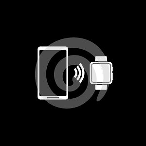 Smart watch and smart phone icon isolated on dark background