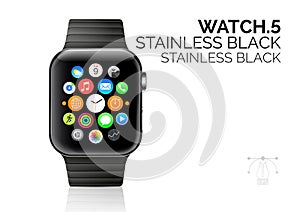 Smart watch with stainless black bracelet realistic vector illustration