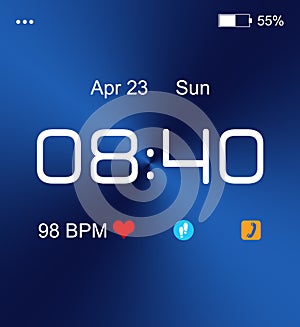 Smart watch. Time, date, heart rate and icons