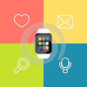 Smart Watch Vector Flat Illustration with apps icons