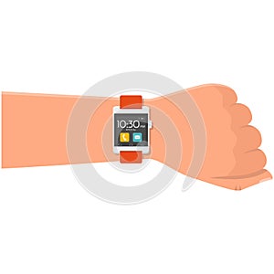 Smart watch vector on wrist, wearable smartwatch icon