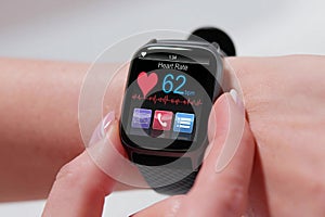 Smart wearable watch showing heartbeat