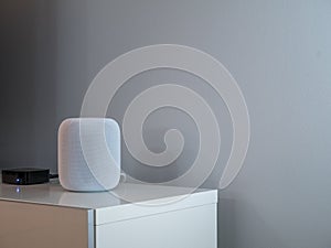 Smart wireless speaker at home to play music photo