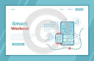Smart Workout, Training, Fitness, Running, Sport. Fitness tracker app graphic user interface for smartwatch and mobile phone.