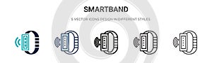 Smartband icon in filled, thin line, outline and stroke style. Vector illustration of two colored and black smartband vector icons
