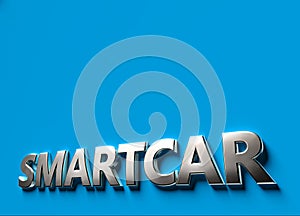 Smartcar word as 3D sign or logo concept placed on blue surface with copy space above it. New smartcar technologies concept. 3D