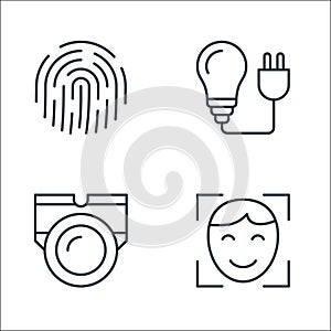 smarthome line icons. linear set. quality vector line set such as face scanner, cctv, bulb