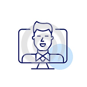 Smartly dressed man with tie. Remote job interview through video call. Pixel perfect, editable stroke icon