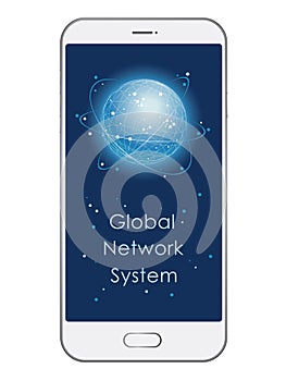 Global Communication Network System Concept. Global Network System Icon On A Smartphone Display.