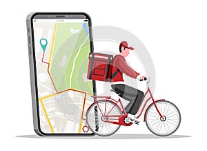 Smartphone with app and man riding bicycle