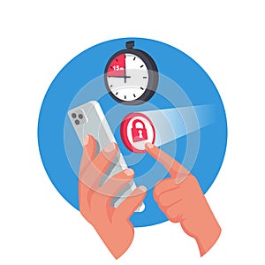 Smartphone application for time control. Phone screen lock. Vector.