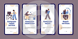 Smartphone apps for computer repair service center with professional technicians