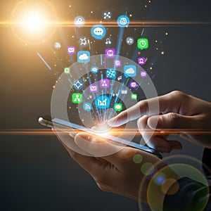 Smartphone apps explosion isolated on transparent background