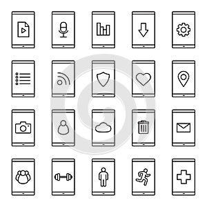 Smartphone apps linear icons set