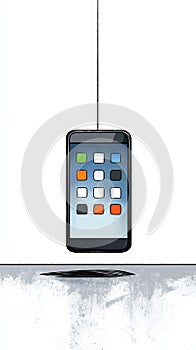 Smartphone with apps white isolate background