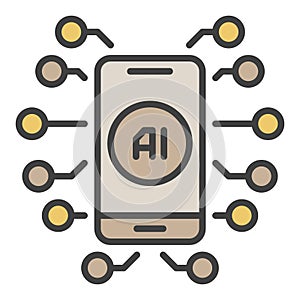 Smartphone and Artificial Intelligence vector AI in Mobile Device colored icon or symbol