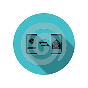 Smartphone bank notice long shadow icon. Simple glyph, flat vector of mobile concept icons for ui and ux, website or mobile