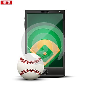 Smartphone with baseball ball and field on the