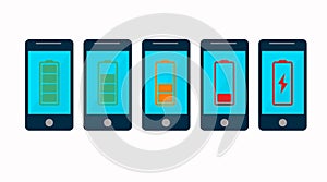 Smartphone battery icon set. Set of illustrations