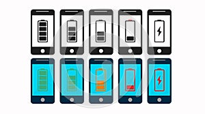 Smartphone battery icon set. Set of illustrations with smartphones