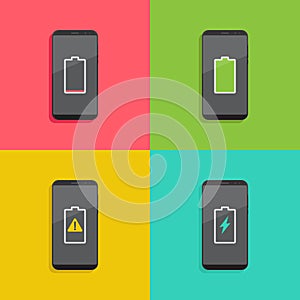 Smartphone battery notification flat design vector illustration