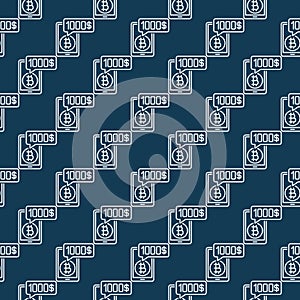 Smartphone with Bitcoin Money vector Online Cryptocurrency Earnings thin line seamless pattern