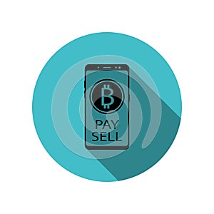 Smartphone, bitcoin, sell long shadow icon. Simple glyph, flat vector of mobile concept icons for ui and ux, website or mobile