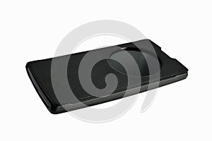 Smartphone in a black case isolate on a white background close-up